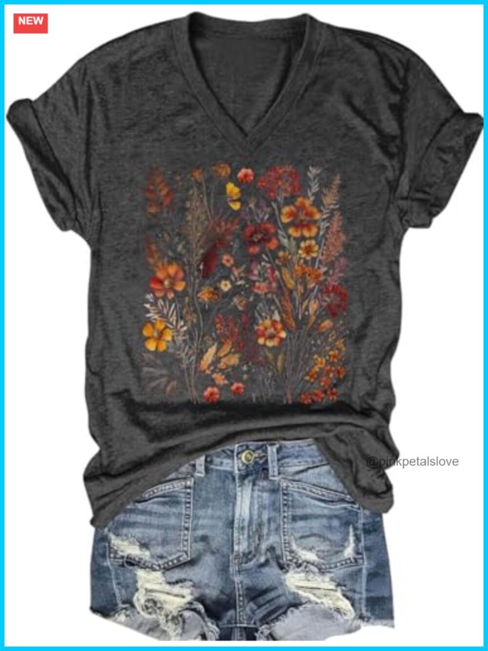 V-Neck Dragonfly Tee Graphic T-Shirt Floral Boho Short Sleeve